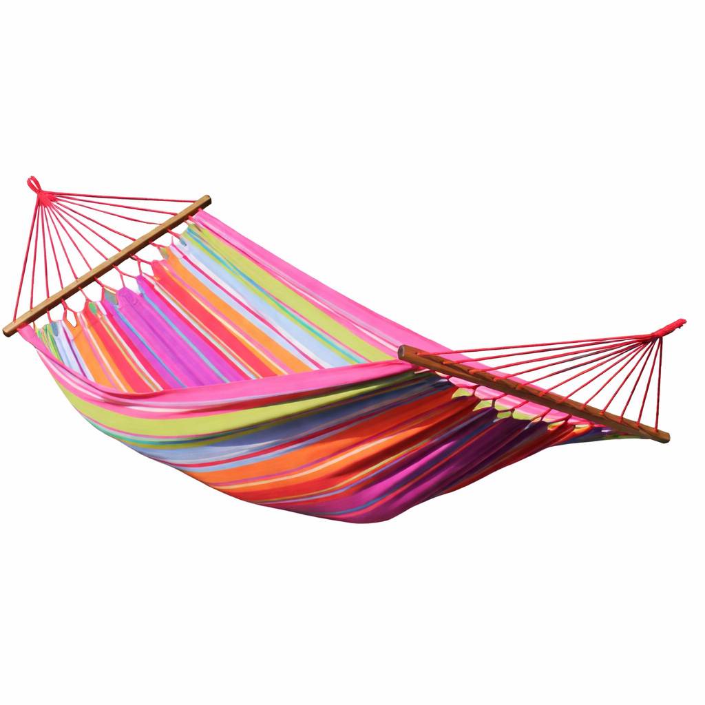 Couleurs du monde - Toile hamac double rayé vert lilas avec barre d'écartement 100% coton - Toile uniquement - Imagen 2