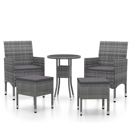 ComfortXL - Salon de Jardin 5 Pièces Rond Résine Tressée avec Tabourets Gris – ComfortXL Outdoor Living - Image 2
