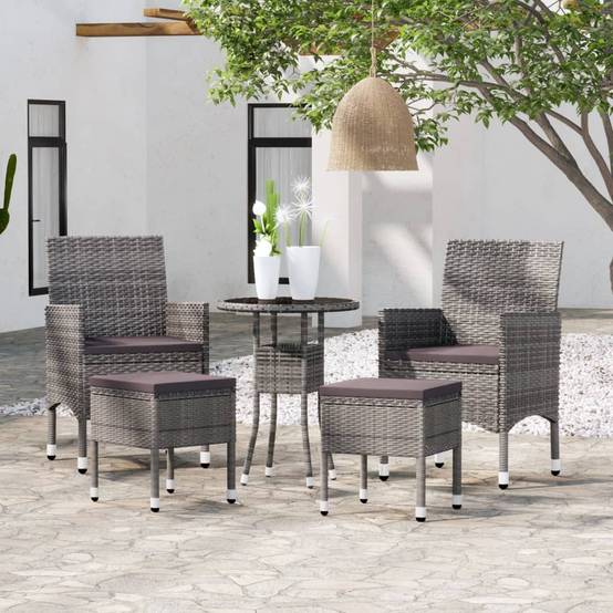 ComfortXL - Salon de Jardin 5 Pièces Rond Résine Tressée avec Tabourets Gris – ComfortXL Outdoor Living - Image 1