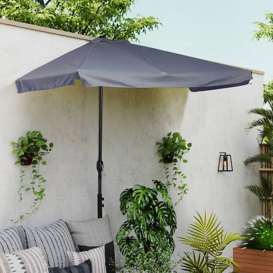 Demi parasol, parasol de balcon 5 entretoises métal 2,3x1,3x2,49m - Métal Gris fr126 - Image 4