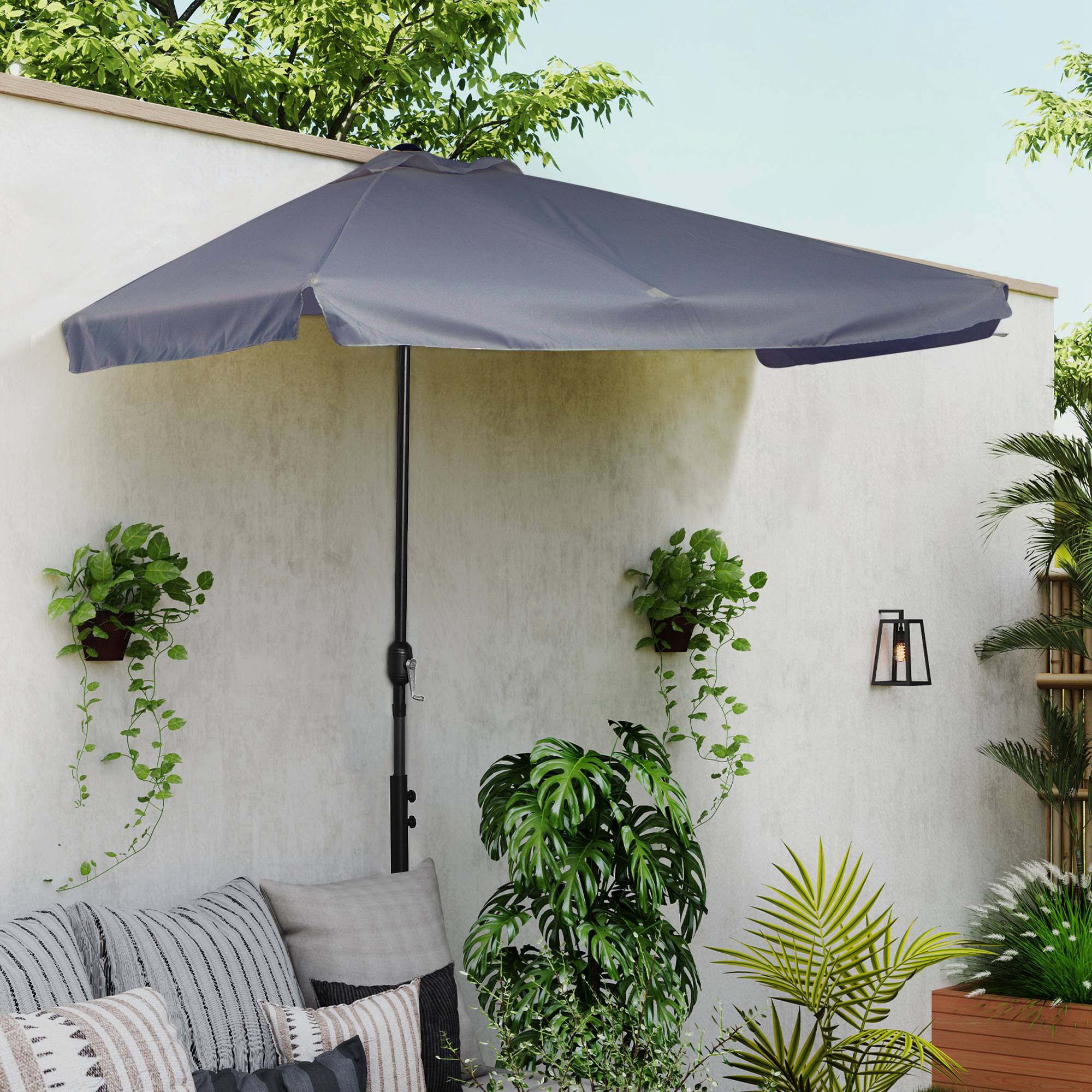Demi parasol, parasol de balcon 5 entretoises métal 2,3x1,3x2,49m - Métal Gris fr126 - Image 4
