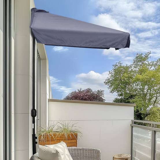 Demi parasol, parasol de balcon 5 entretoises métal 2,3x1,3x2,49m - Métal Gris fr126 - Image 3