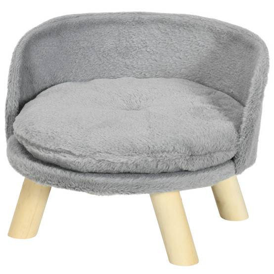Canapé lit panier pour chien design scandinave coussin moelleux amovible pieds en bois Ø 40,5 x 33H cm gris - Image 2