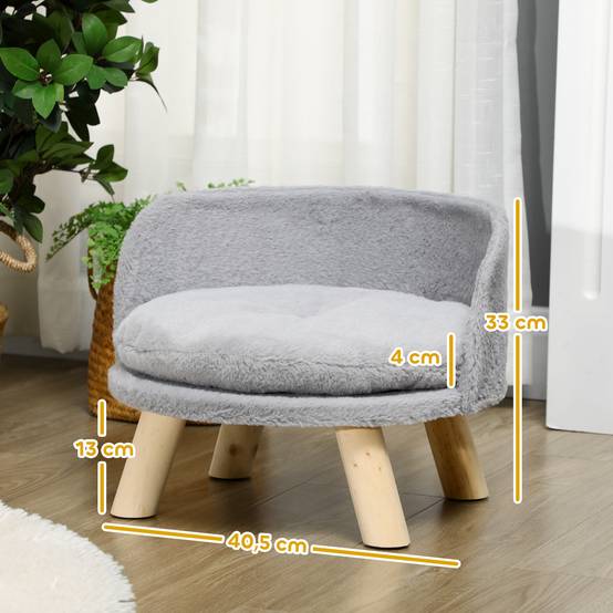 Canapé lit panier pour chien design scandinave coussin moelleux amovible pieds en bois Ø 40,5 x 33H cm gris - Image 5