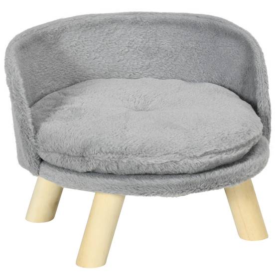 Canapé lit panier pour chien design scandinave coussin moelleux amovible pieds en bois Ø 40,5 x 33H cm gris - Image 1