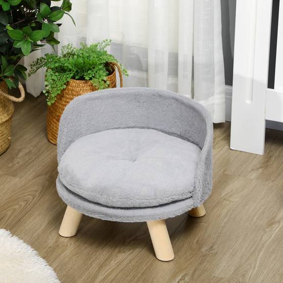 Canapé lit panier pour chien design scandinave coussin moelleux amovible pieds en bois Ø 40,5 x 33H cm gris - Image 9