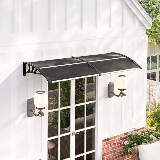 Store extérieur de protection solaire et imperméable 196 x 75 x 23 cm avec revêtement en polycarbonate pour portes et fenêtres, noir - Image 3
