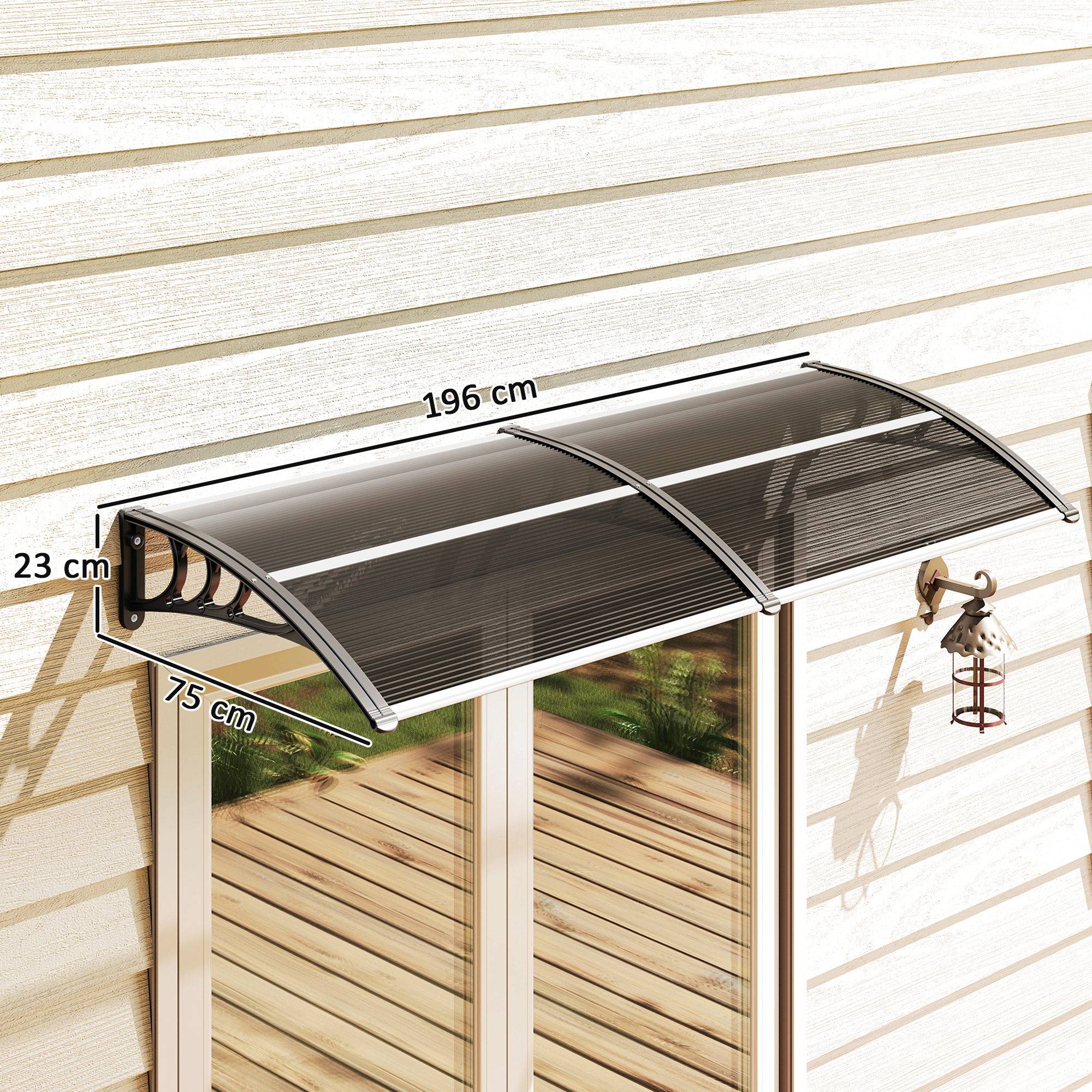 Store extérieur de protection solaire et imperméable 196 x 75 x 23 cm avec revêtement en polycarbonate pour portes et fenêtres, noir - Image 5