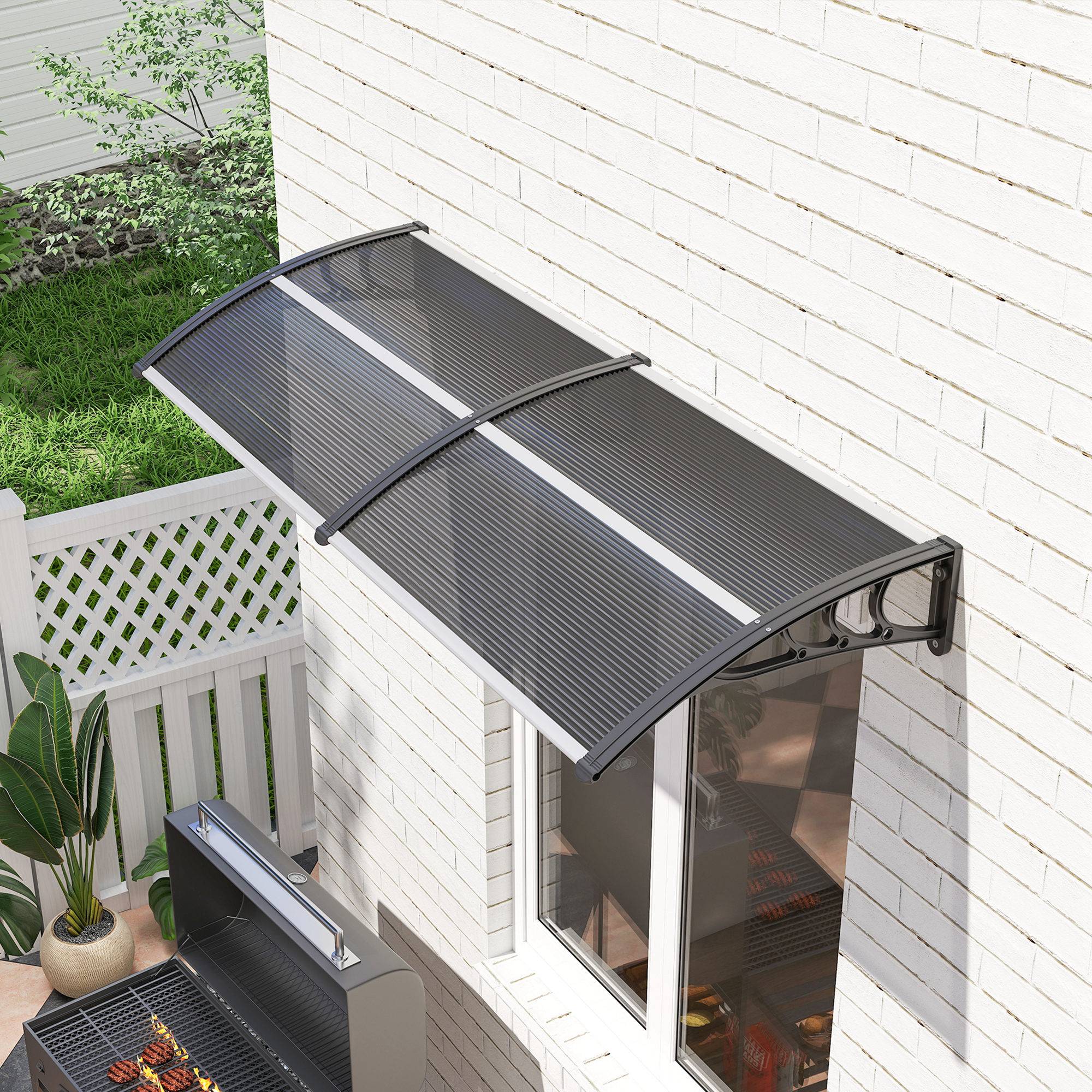 Store extérieur de protection solaire et imperméable 196 x 75 x 23 cm avec revêtement en polycarbonate pour portes et fenêtres, noir - Image 4