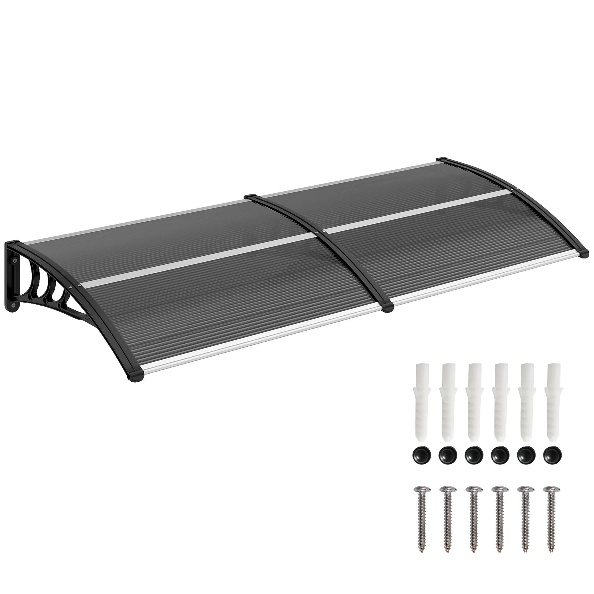 Store extérieur de protection solaire et imperméable 196 x 75 x 23 cm avec revêtement en polycarbonate pour portes et fenêtres, noir - Image 1