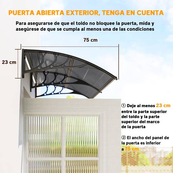 Store extérieur de protection solaire et imperméable 196 x 75 x 23 cm avec revêtement en polycarbonate pour portes et fenêtres, noir - Image 9