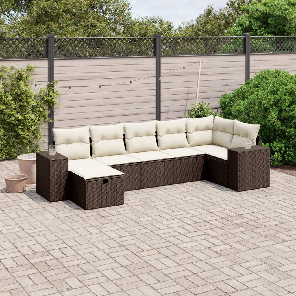Salon de jardin 7 places en résine tressée marron modulable avec pouf – ComfortXL Outdoor Living - Image 1