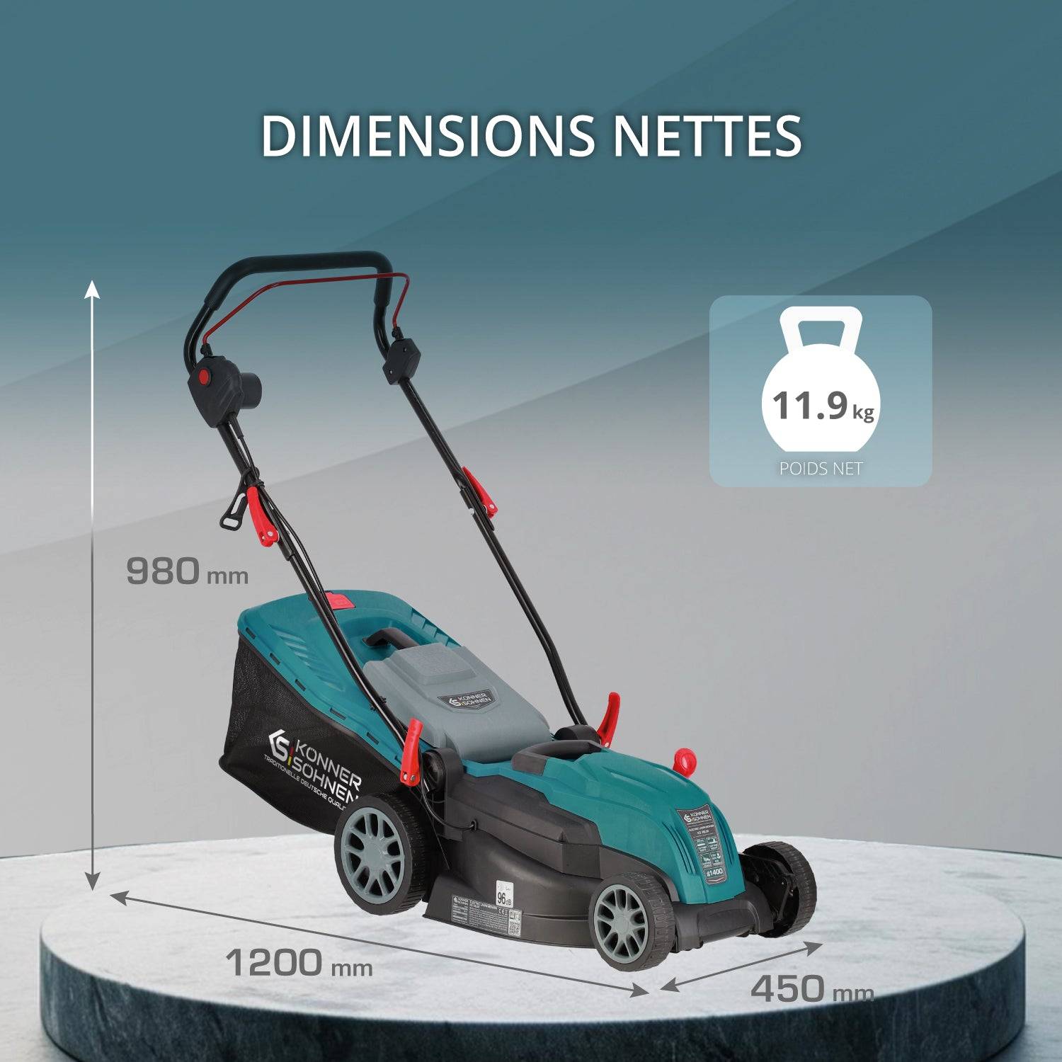 Tondeuse électrique à fil 1400W, 38 cm de coupe, idéale pour 250 m² - Könner  Söhnen KS 38LM - Image 6