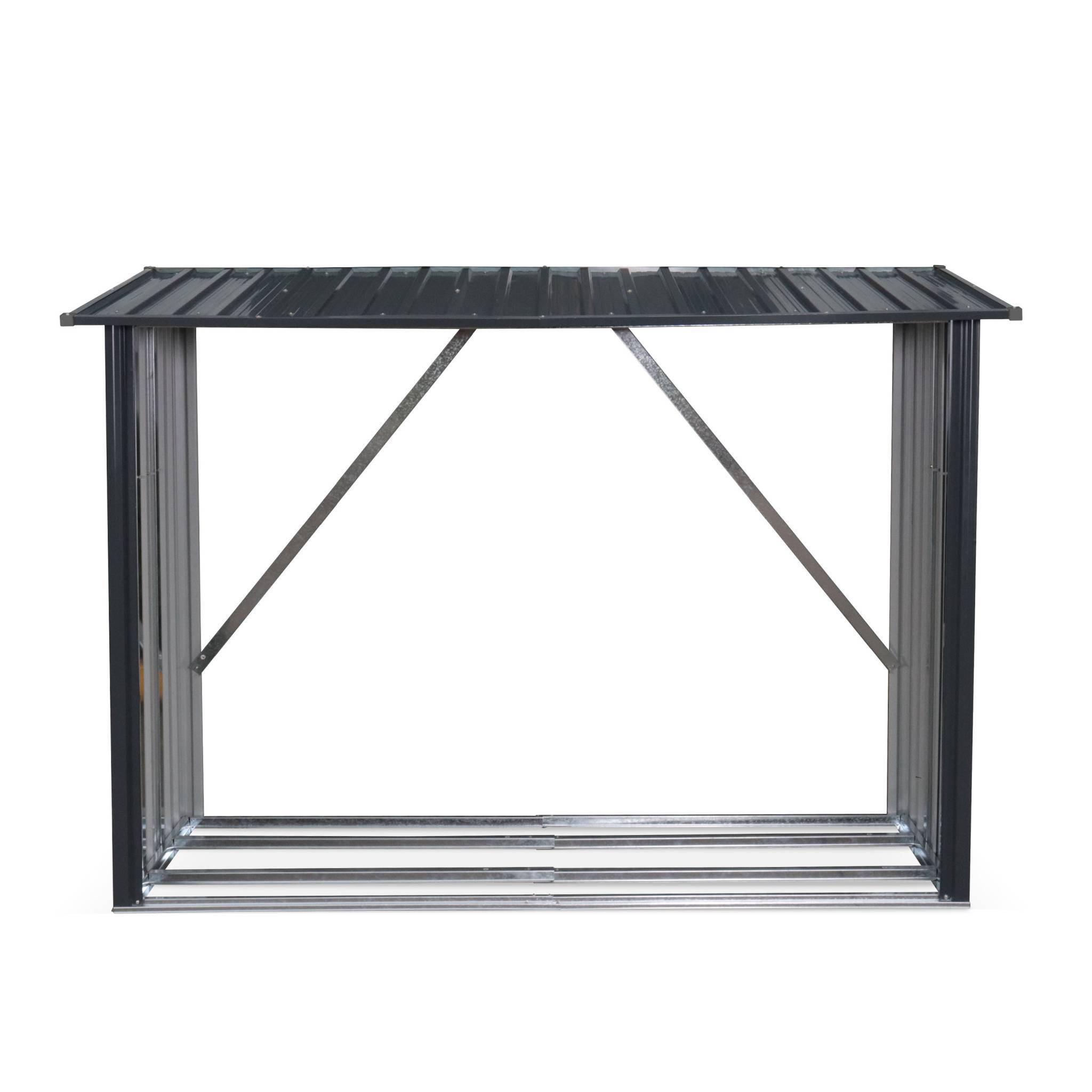 sweeek - Bûcher en métal de 80 x 215 x 155 cm. gris anthracite - Épicéa -  abri bûches en acier galvanisé. 2 stères | sweeek - Image 2