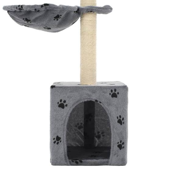 Helloshop26 - Arbre à chat griffoir grattoir niche jouet animaux peluché et sisal 105 cm empreintes de pattes gris - Image 4