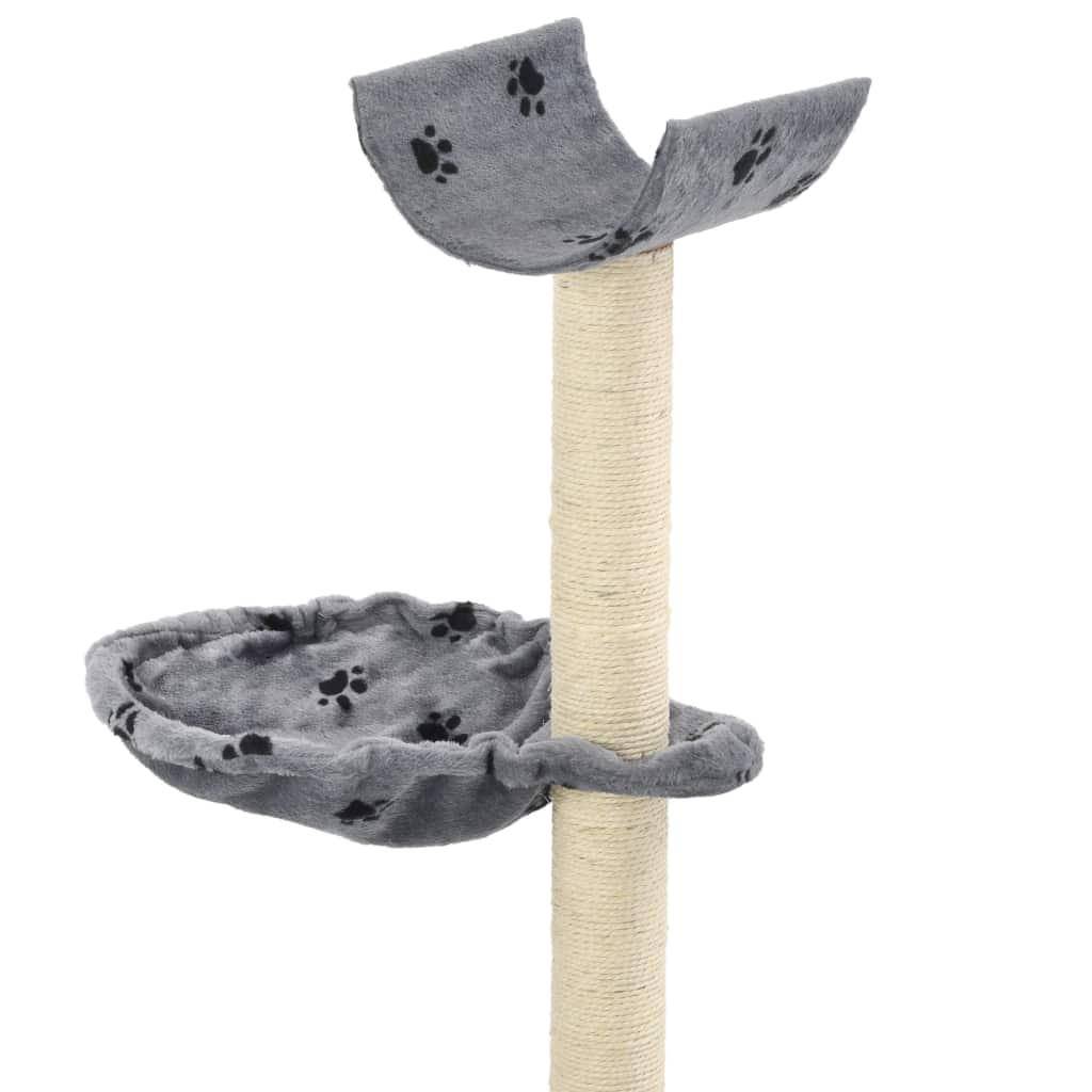 Helloshop26 - Arbre à chat griffoir grattoir niche jouet animaux peluché et sisal 105 cm empreintes de pattes gris - Image 3