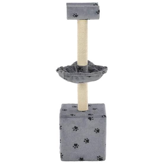 Helloshop26 - Arbre à chat griffoir grattoir niche jouet animaux peluché et sisal 105 cm empreintes de pattes gris - Image 2
