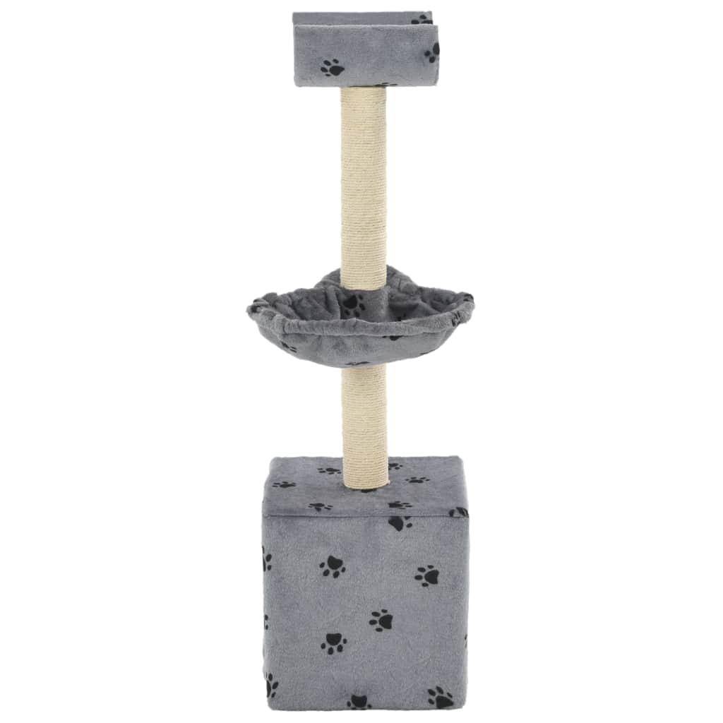 Helloshop26 - Arbre à chat griffoir grattoir niche jouet animaux peluché et sisal 105 cm empreintes de pattes gris - Imagen 2