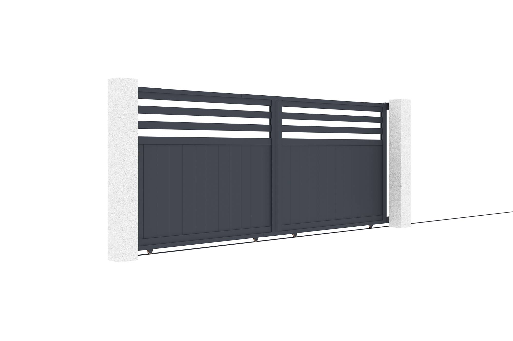 CASANOOV - Portail coulissant 4m NEVIS H.160cm aluminium gris + 2 poteaux ELDA aluminium gris 15x15cm - Image 6