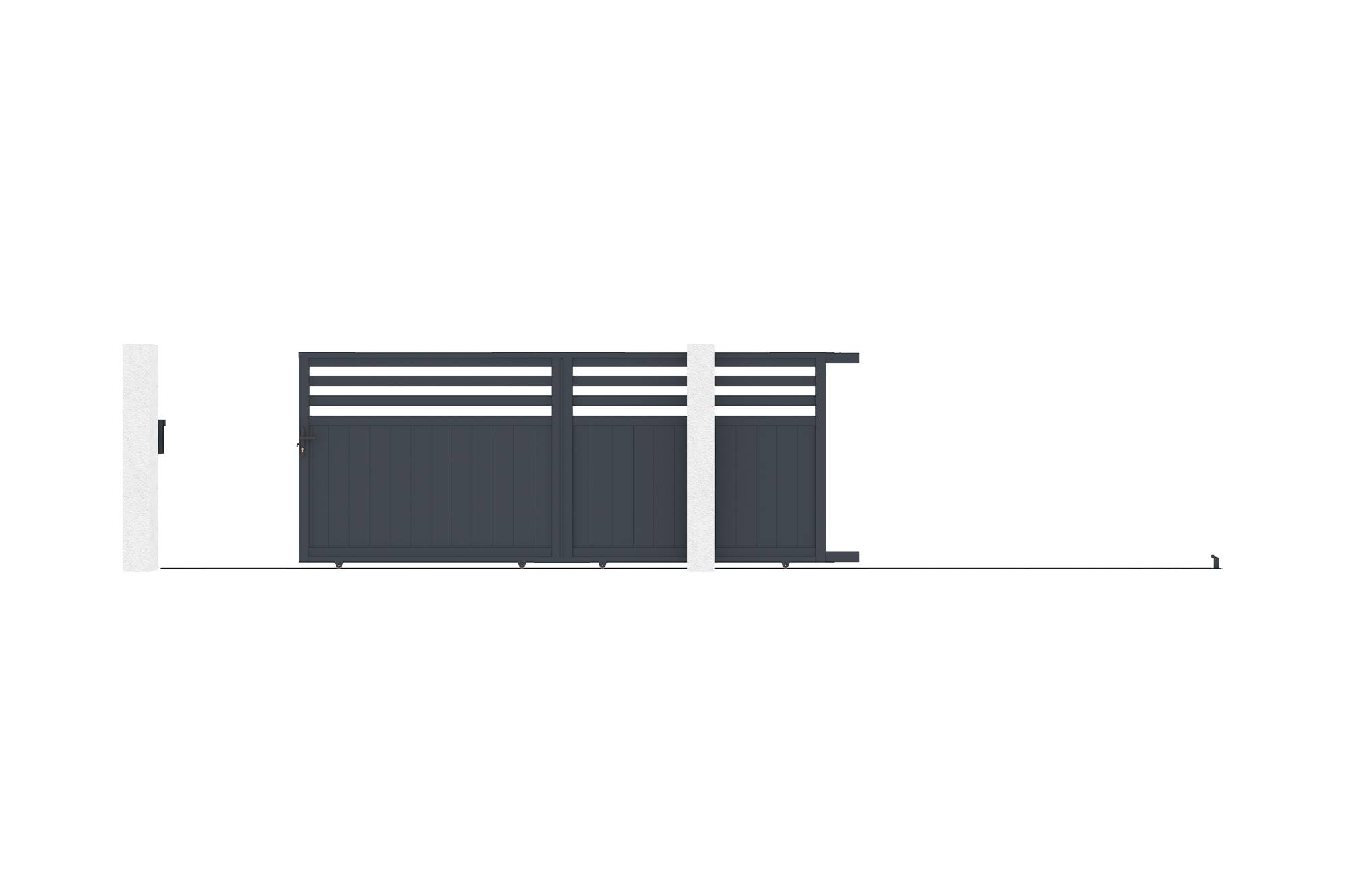CASANOOV - Portail coulissant 4m NEVIS H.160cm aluminium gris + 2 poteaux ELDA aluminium gris 15x15cm - Image 8