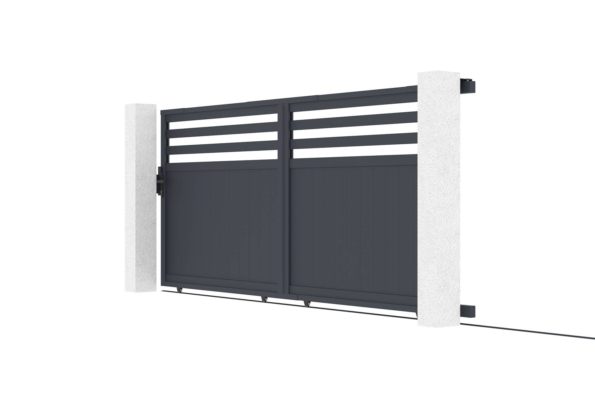 CASANOOV - Portail coulissant 4m NEVIS H.160cm aluminium gris + 2 poteaux ELDA aluminium gris 15x15cm - Image 7