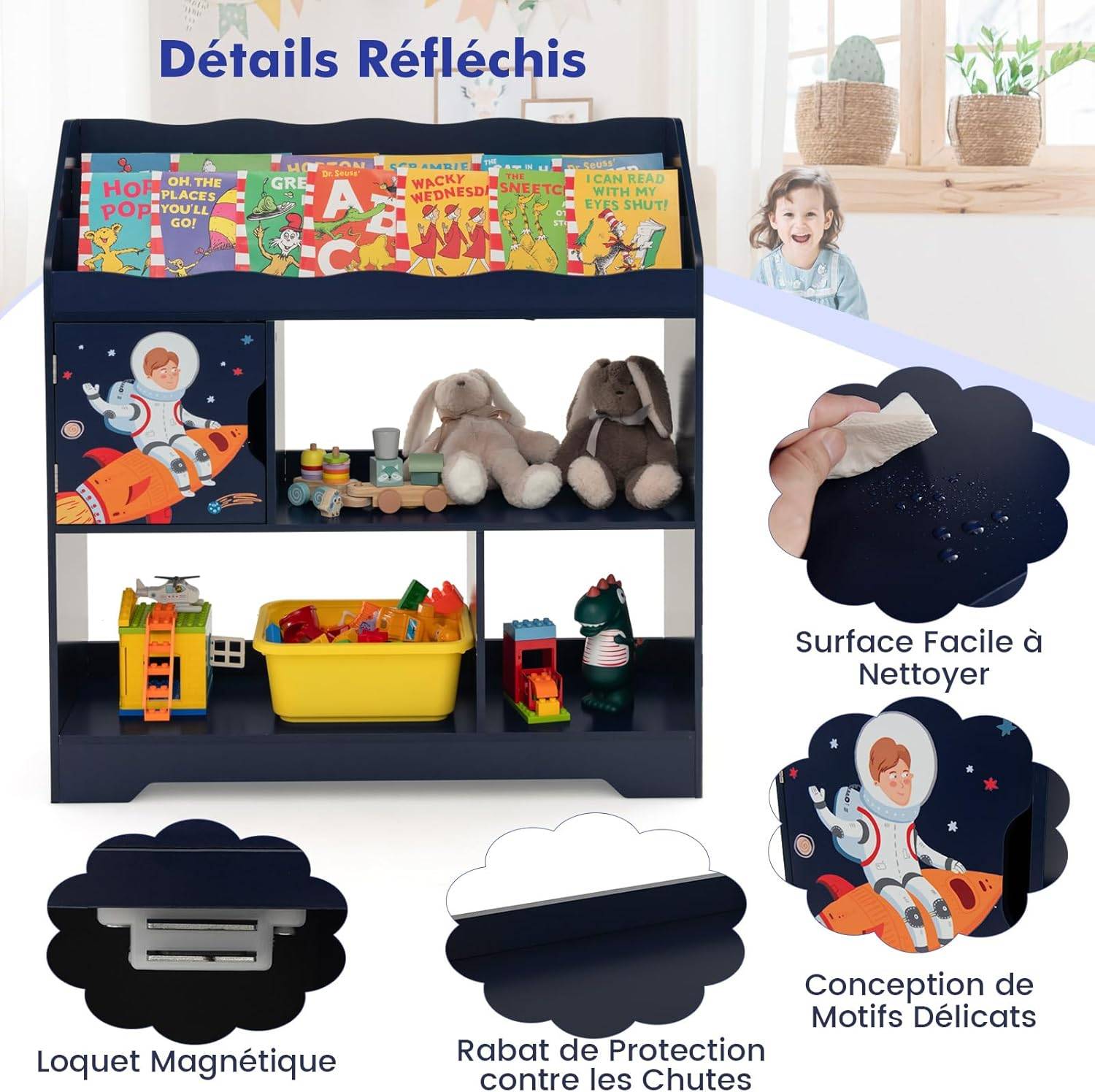 Urban Living Meuble Rangement Enfant 3 Niches + 4 Paniers - Bleu Garçon 62x96 Cm - Organiseur Chambre Bébé Et Enfant