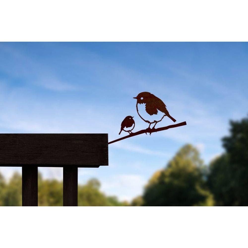 Metalbird - Oiseaux sur pique couple de rouge-gorge en acier corten - Imagen 2