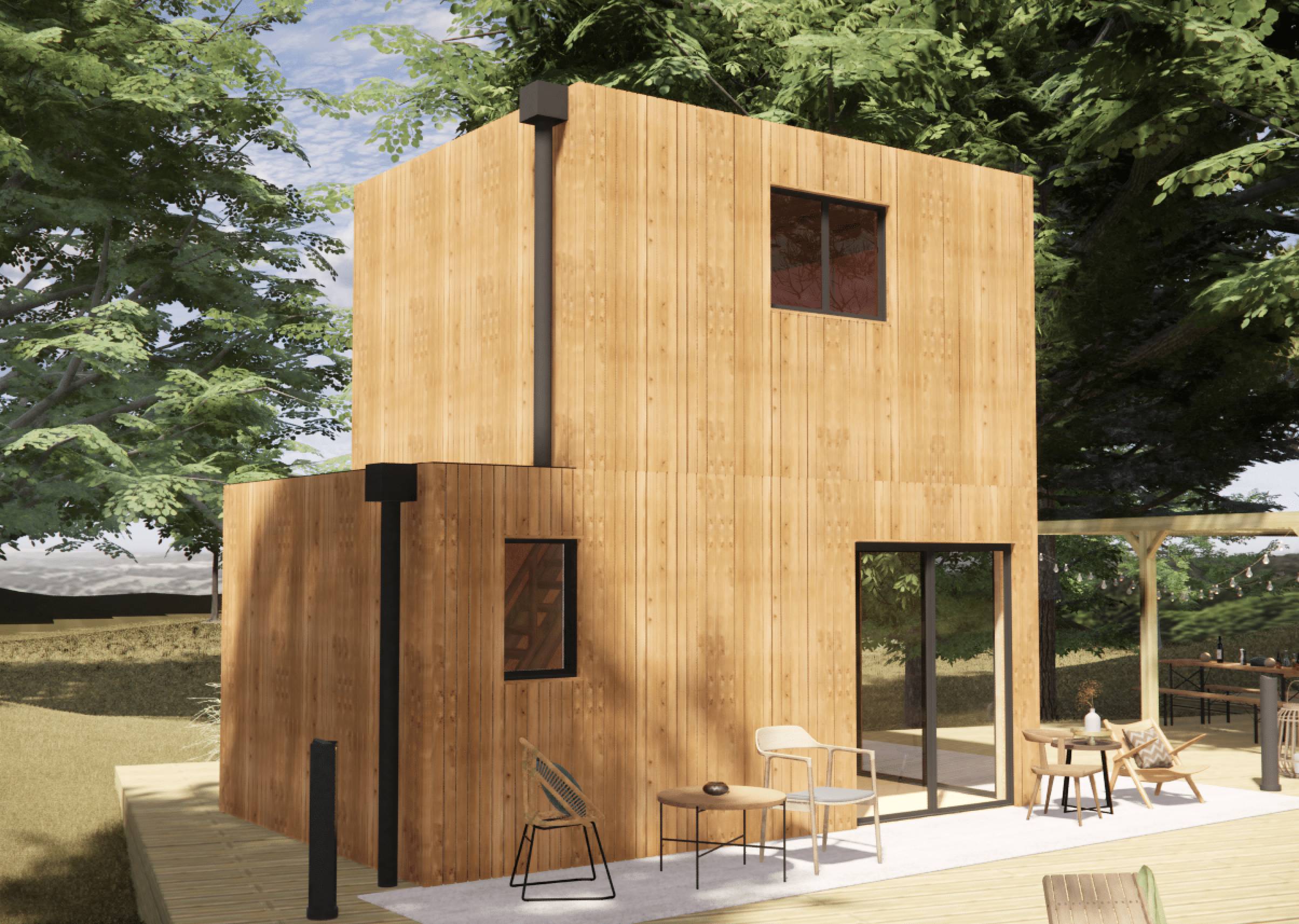 Studio de jardin 4 saisons en bois 5,5 x 3,5 x 2,7 m / isolation RE2020 avec mezzanine et terrasse / menuiseries alu k-line - Image 1