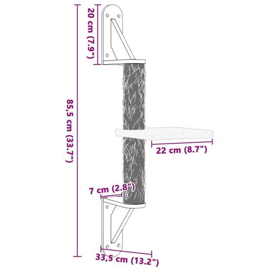 Arbre à chat mural - Arbre à grimper pour chat - Tour à chat avec griffoir gris foncé 85,5 cm - Image 7