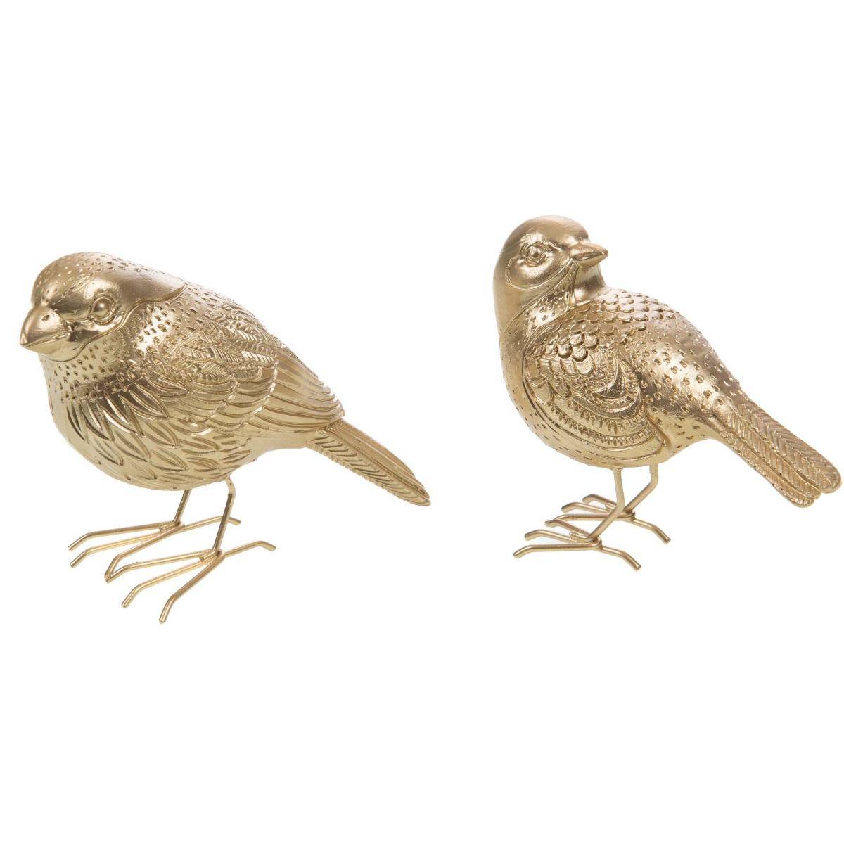 Amadeus - Oiseaux décoratifs dorés en polyrésine (Lot de 2)