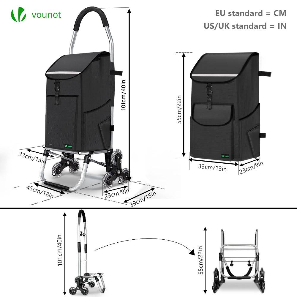 Chariot de course pliable monte escalier aluminium avec crochets noir - Image 6
