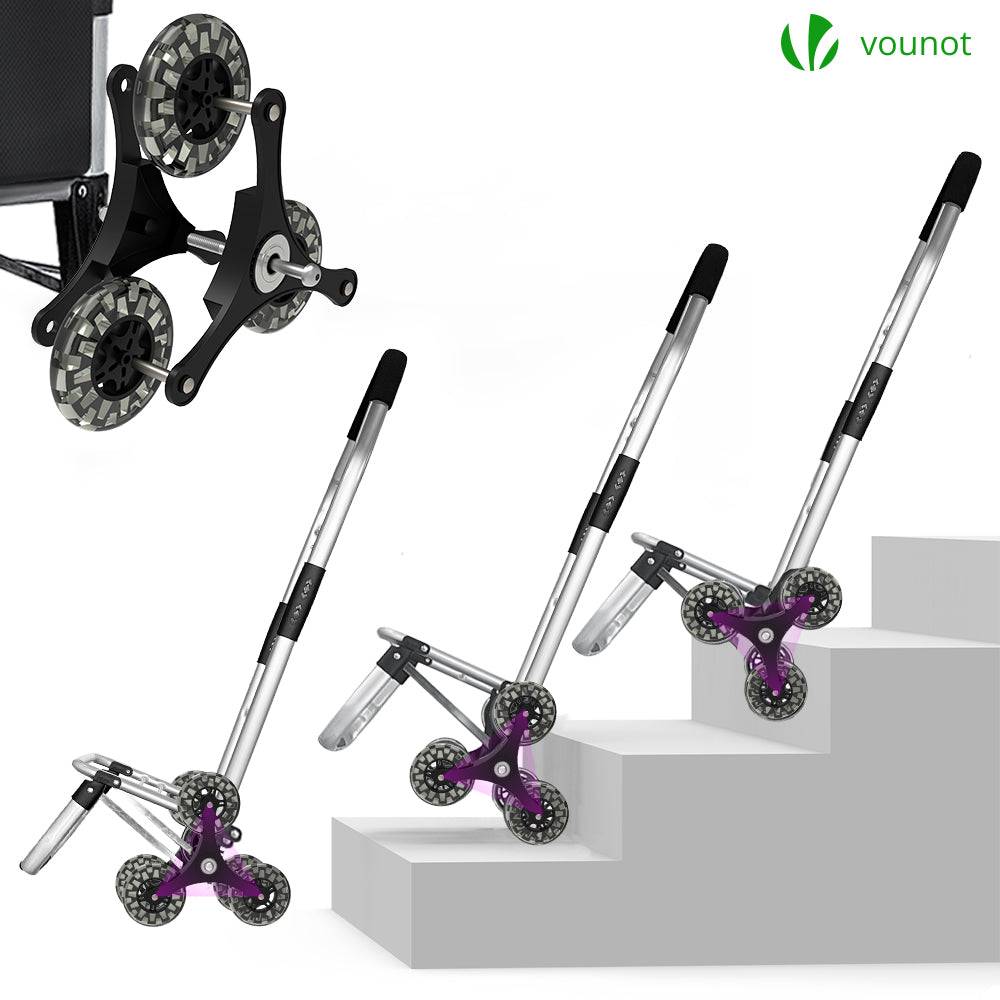 Chariot de course pliable monte escalier aluminium avec crochets noir - Image 2