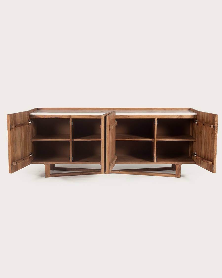 Endah - Buffet en bois de manguier massif et marbre blanc 175 cm - UNIQKA - Imagen 3