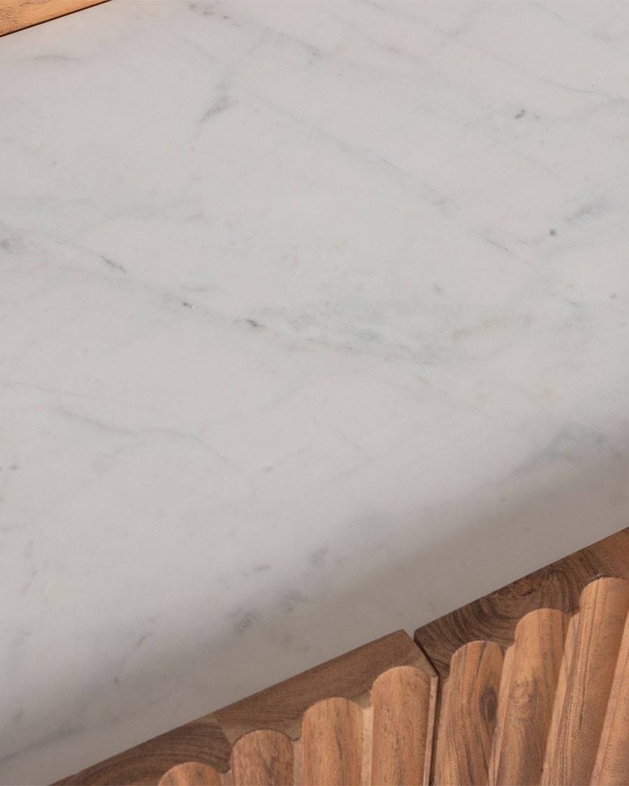Endah - Buffet en bois de manguier massif et marbre blanc 175 cm - UNIQKA - Imagen 7