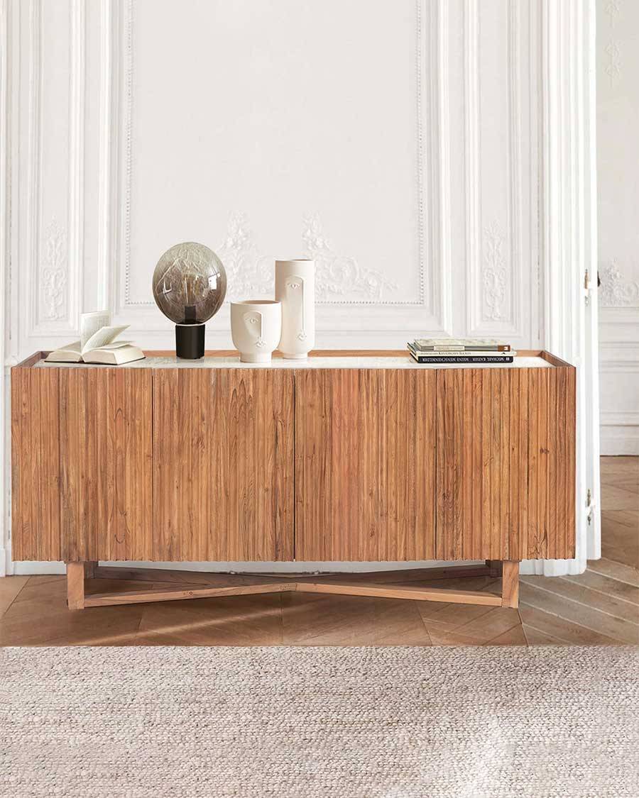 Endah - Buffet en bois de manguier massif et marbre blanc 175 cm - UNIQKA - Imagen 2