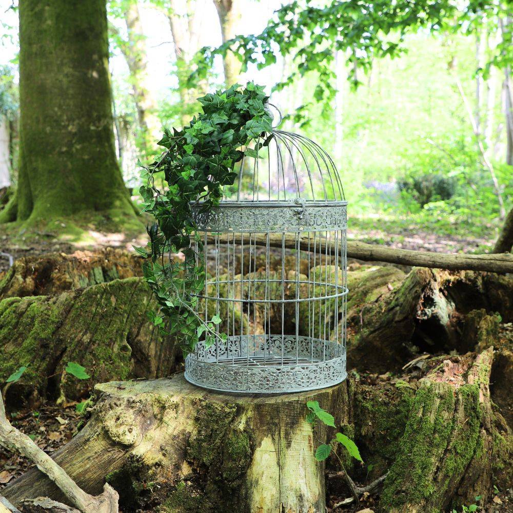Cage à oiseaux décorative ancienne métal gris Ø.36x60cm Chemin de campagne - Imagen 2