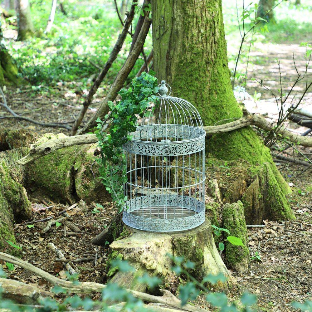 Cage à oiseaux décorative ancienne métal gris Ø.36x60cm Chemin de campagne - Imagen 3