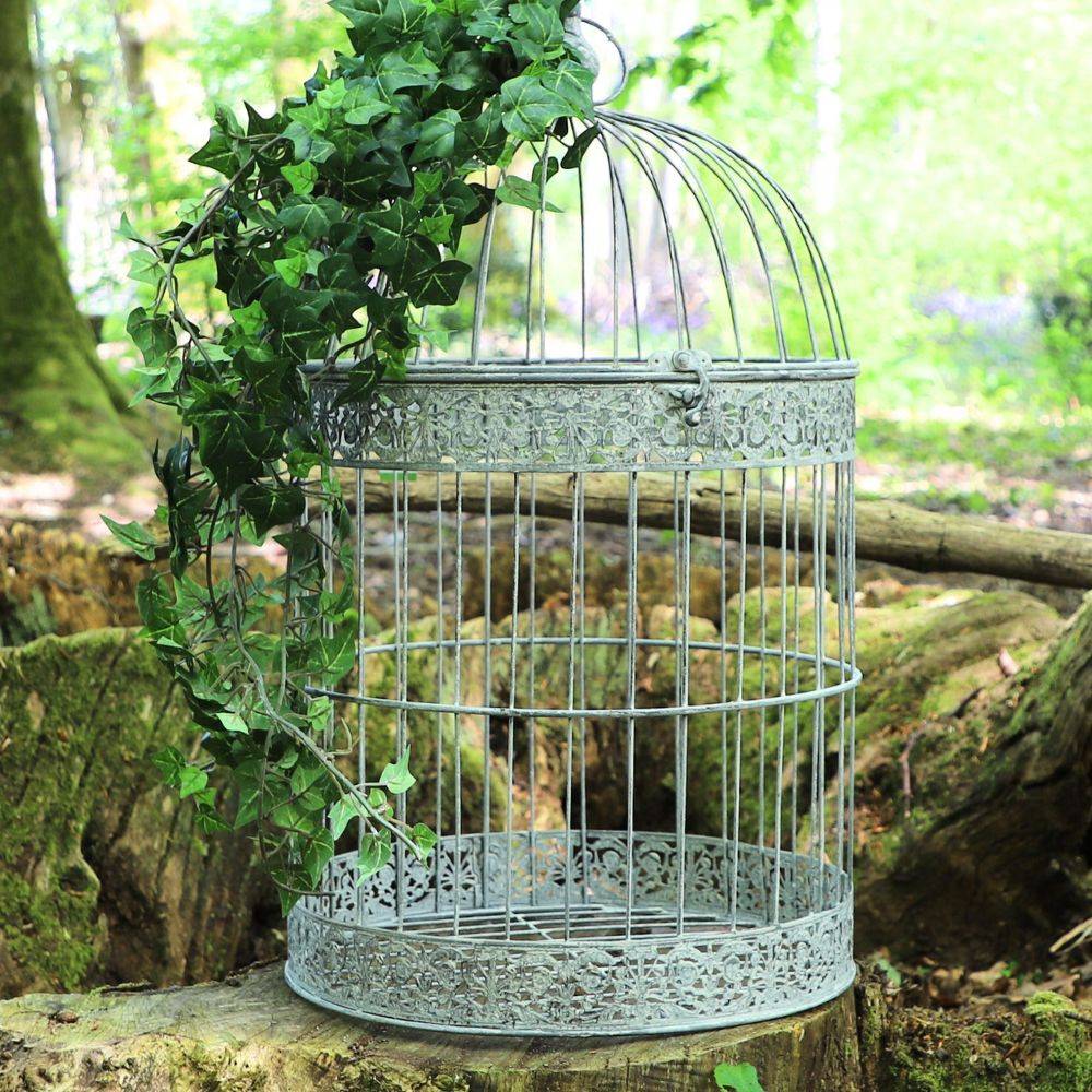 Cage à oiseaux décorative ancienne métal gris Ø.36x60cm Chemin de campagne - Imagen 4
