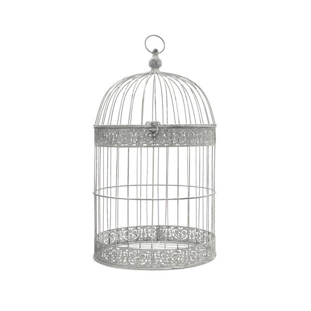 Cage à oiseaux décorative ancienne métal gris Ø.36x60cm Chemin de campagne - Imagen 1