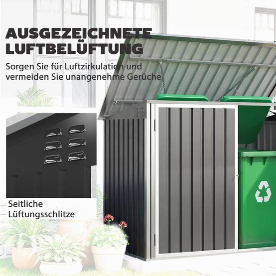 ComfortXL - Cache-poubelles double en acier galvanisé 179,5 x 108 x 129,5 cm gris foncé couvercle assisté et ventilation - Image 6