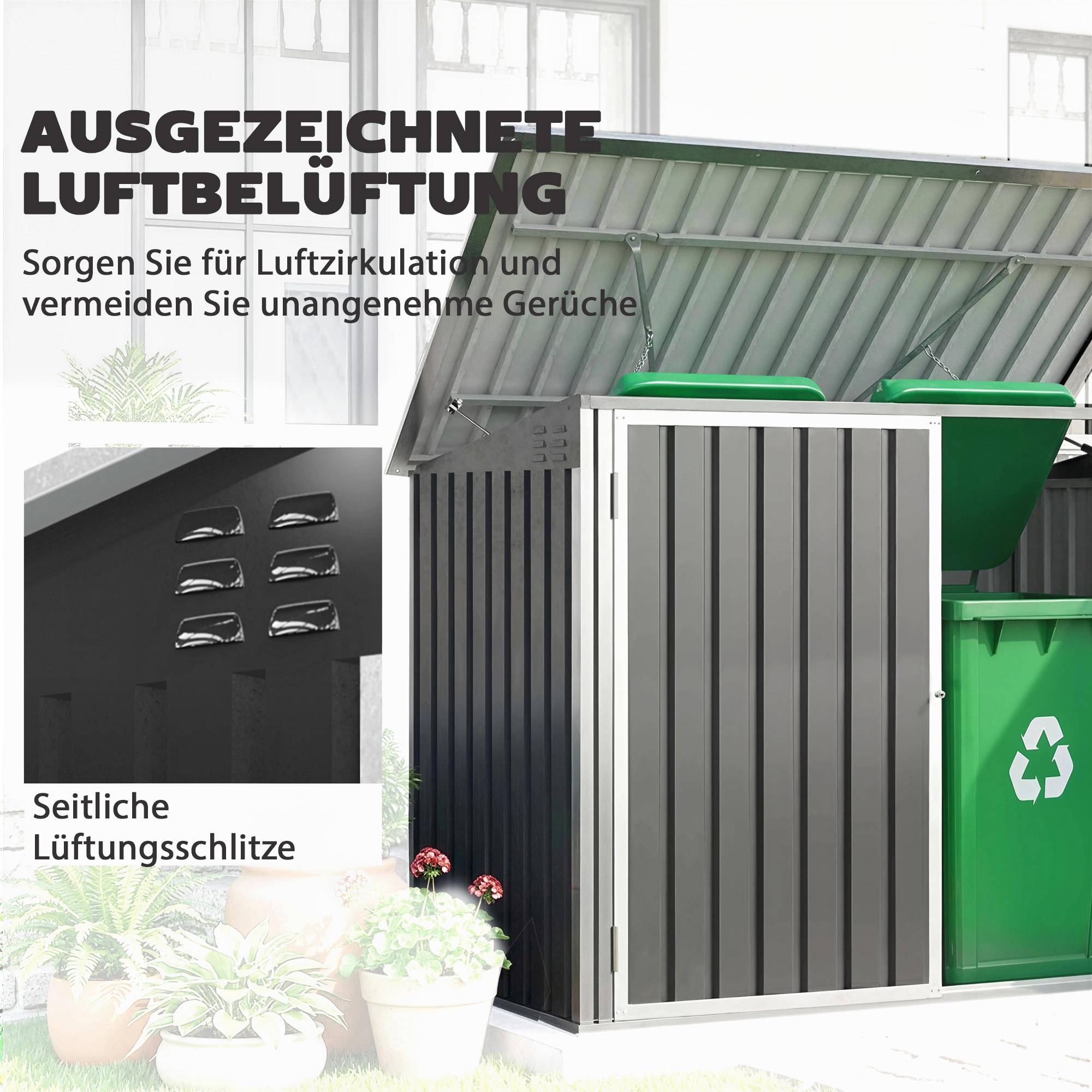 ComfortXL - Cache-poubelles double en acier galvanisé 179,5 x 108 x 129,5 cm gris foncé couvercle assisté et ventilation - Image 6