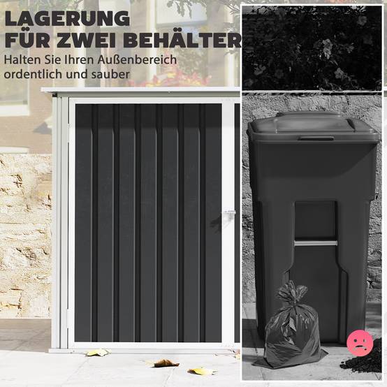 ComfortXL - Cache-poubelles double en acier galvanisé 179,5 x 108 x 129,5 cm gris foncé couvercle assisté et ventilation - Image 4
