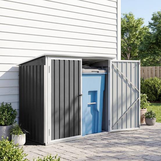 ComfortXL - Cache-poubelles double en acier galvanisé 179,5 x 108 x 129,5 cm gris foncé couvercle assisté et ventilation - Image 9