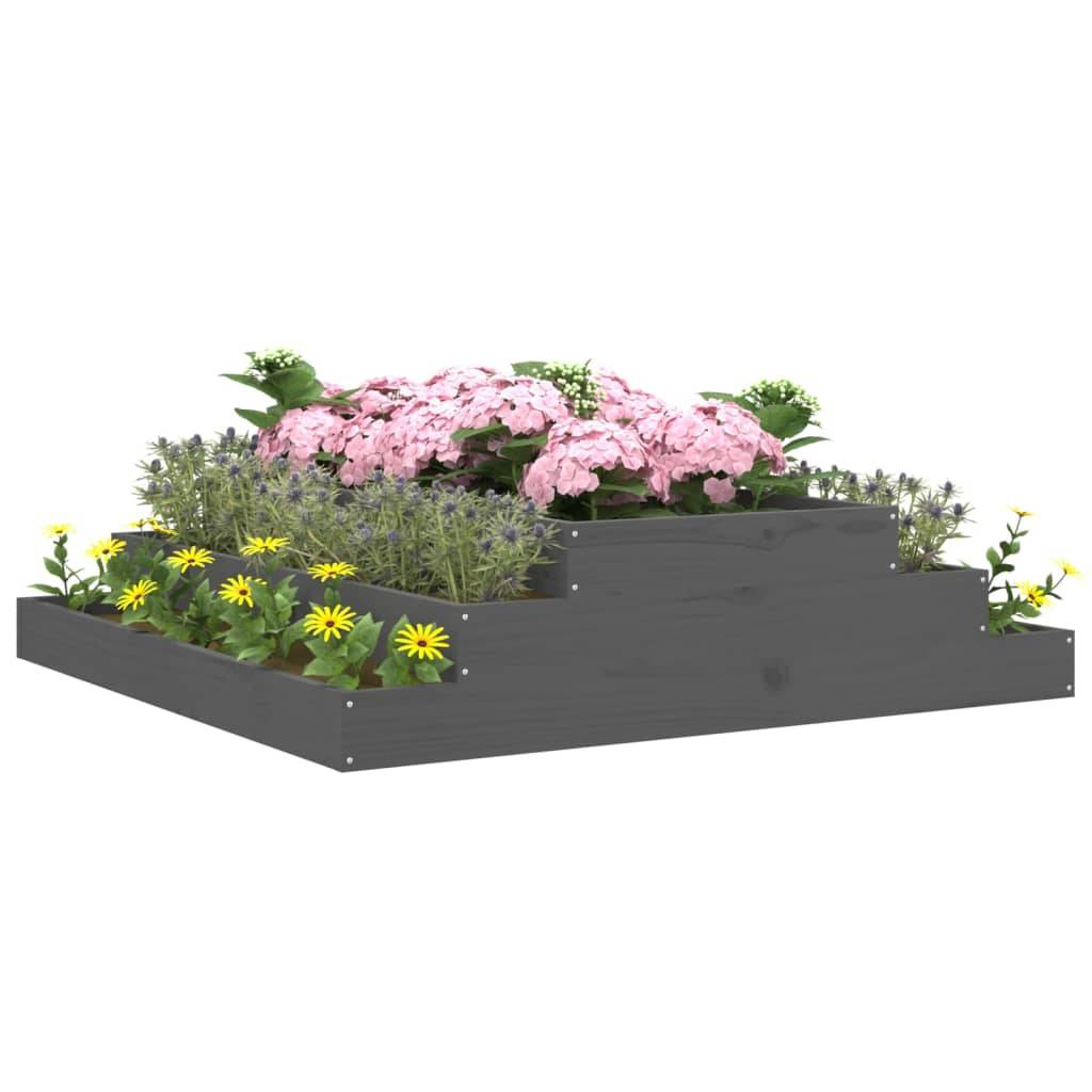 ComfortXL - Grand carré potager 3 étages 110x110 cm bois de pin massif Gris – ComfortXL Outdoor Living - Image 3