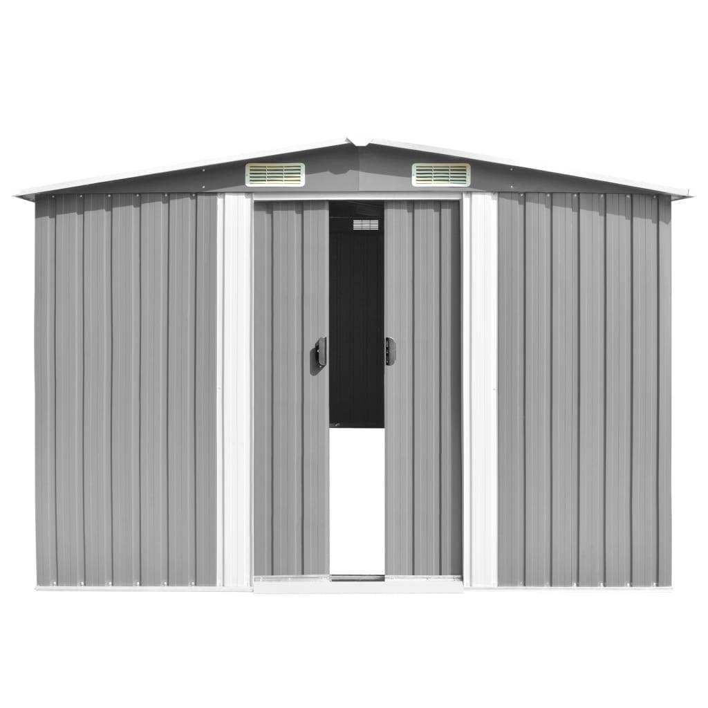 Helloshop26 - Abri de jardin cabane cabanon maison de stockage remise extérieur hangar outils robuste 257 x 489 x 181 cm métal gris - Imagen 2