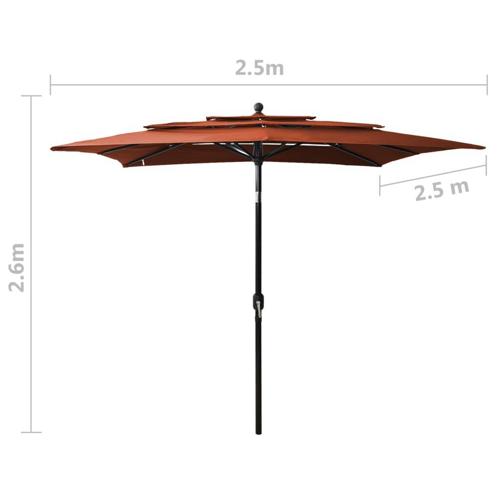 Helloshop26 - Parasol à 3 niveaux avec mât en aluminium 2,5 x 2,5 m orange - Imagen 7