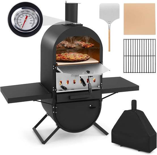 Four à Pizza au Feu de Bois Extérieur, Grill à Pizza avec Pierre à Pizza de 31 cm Pelle à Pizza Grille de Cuisso Thermomètre - Image 1