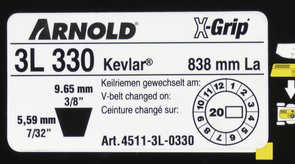 Arnold - Courroie trapézoïdale X-Grip V de type 3L330 Arnold - Imagen 2