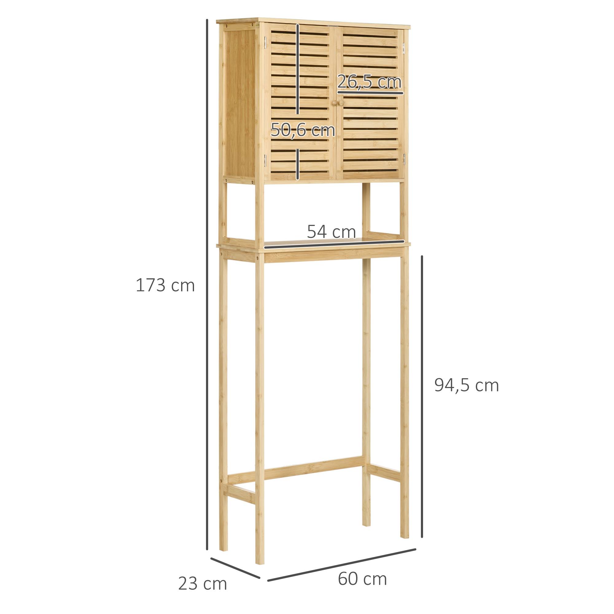 Sans Marque - Étagère toilettes meuble salle bain dessus toilette WC placard 2 portes étagère ouverte 60x23x173 cm bambou - Image 5