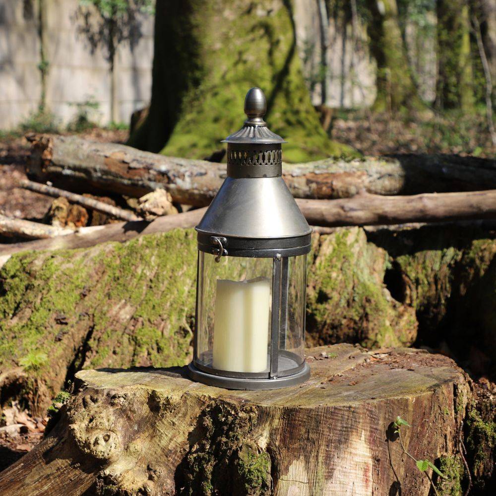 Lanterne extérieur jardin à poser bougie industriel métal gris 40cm Chemin de campagne - Imagen 4